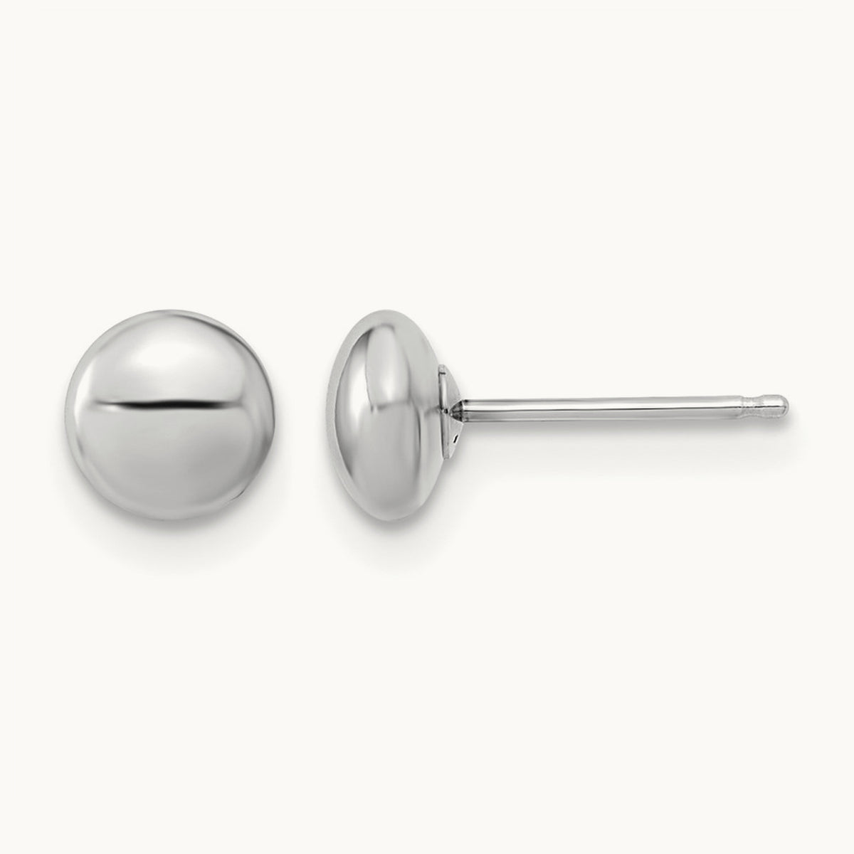 Polished Button Post Earrings — 14K White Gold, 5.5mm