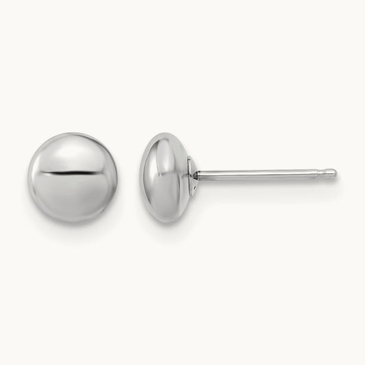 Polished Button Post Earrings — 14K White Gold, 5.5mm