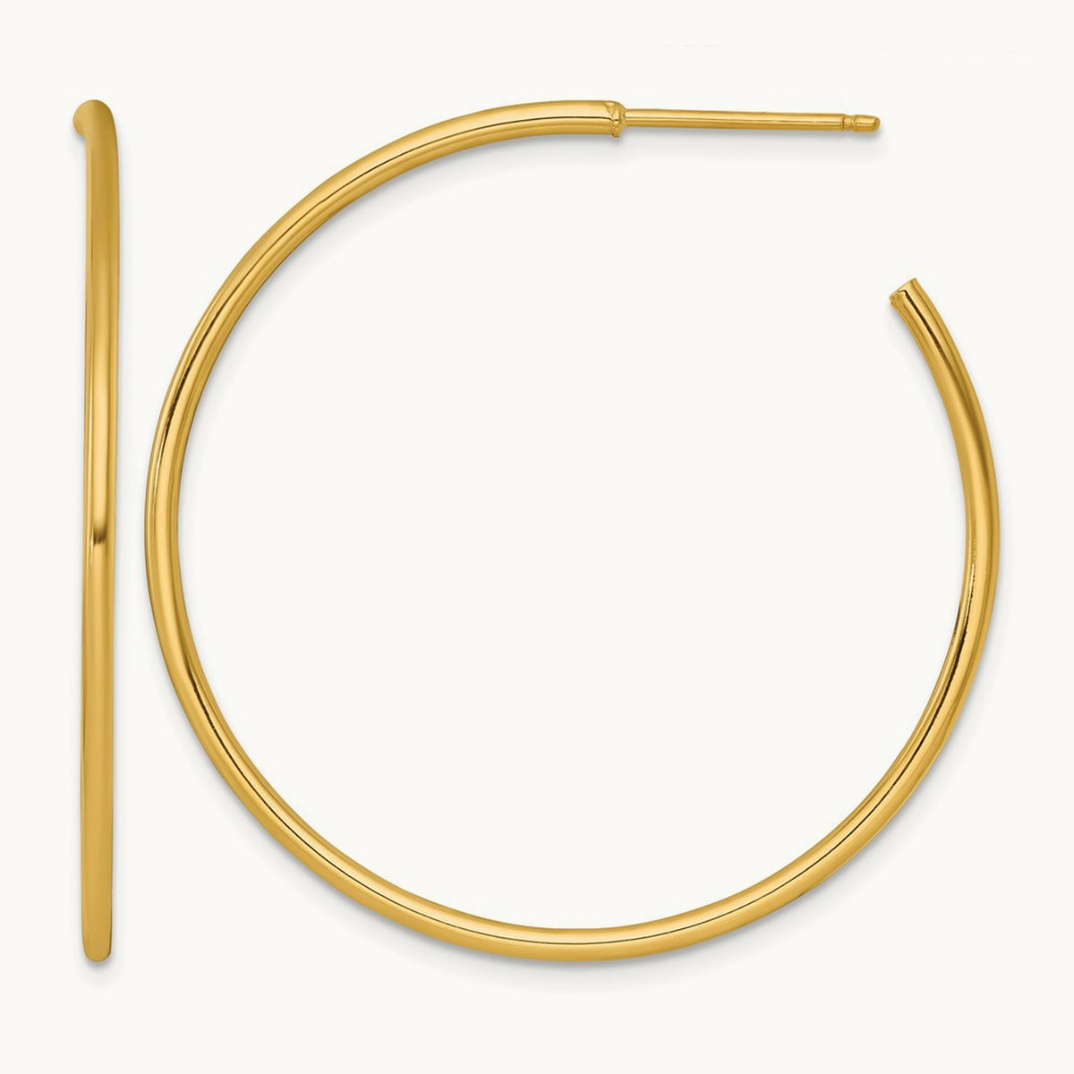 1.5 x Polished Post Hoop Earrings, 40mm, 14K