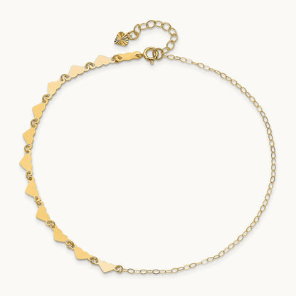 Oval Link Chain with Hearts 10in Plus 1in Ext Anklet, 14K