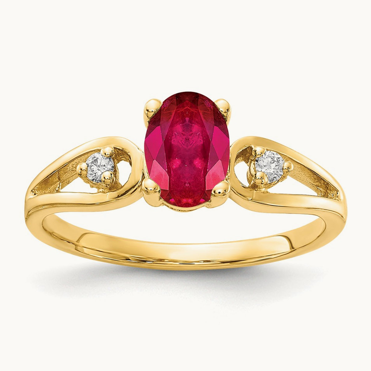 7x5mm Oval Ruby AA Diamond ring, 14K