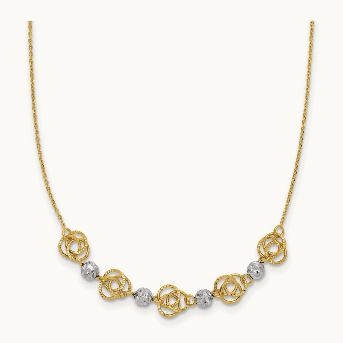 Diamond-cut Beads & Knots Necklace, 14K Two-tone