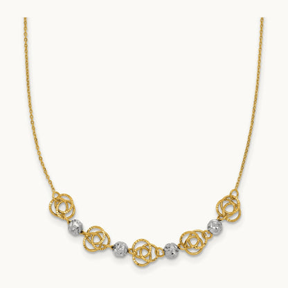 Diamond-cut Beads & Knots Necklace, 14K Two-tone