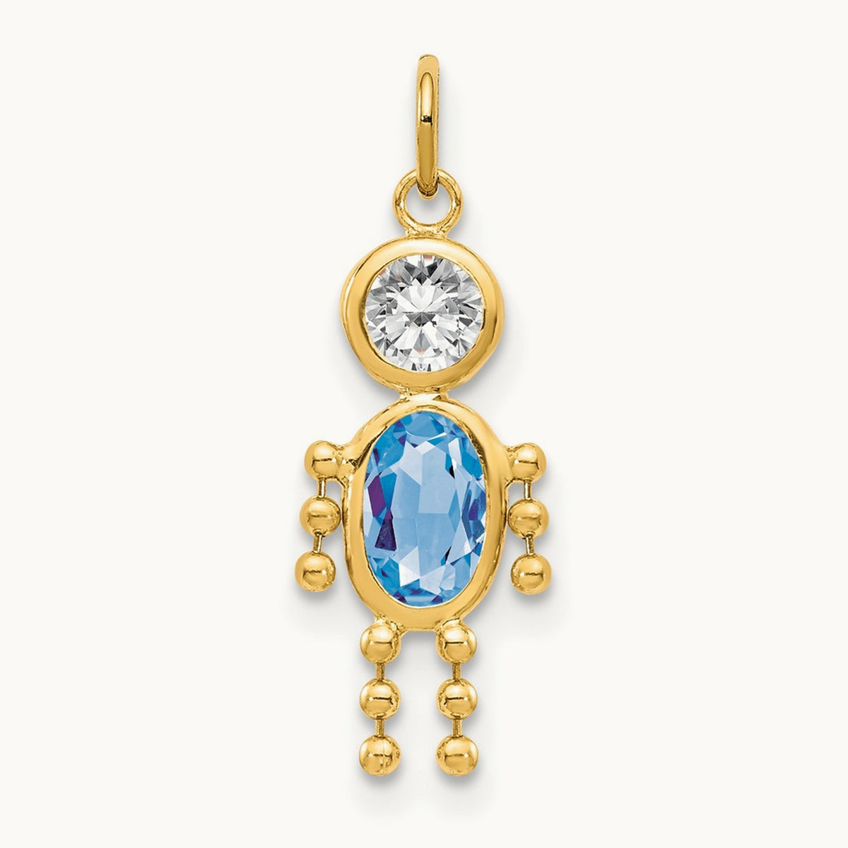 March Boy Birthstone Charm, 14K