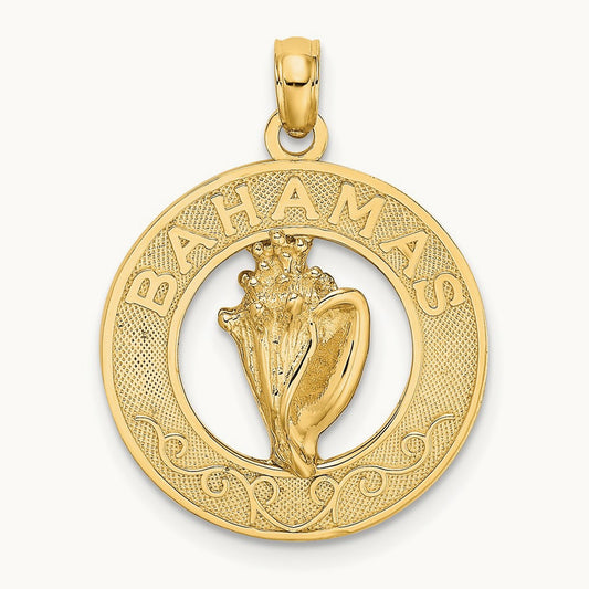 BAHAMAS W/Conch Shell Circle Charm, 14K