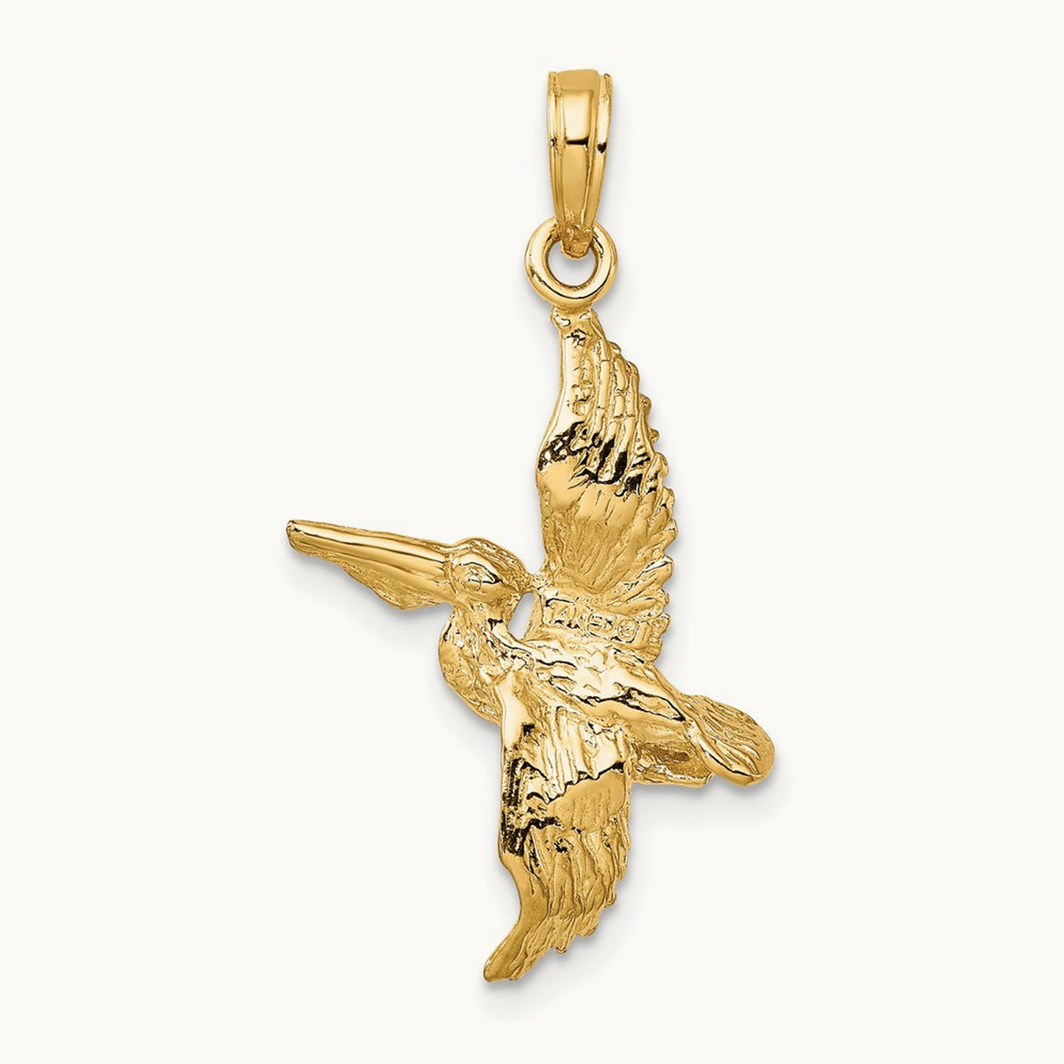 3-D Pelican Flying Charm — 14K Yellow Gold, 27mm