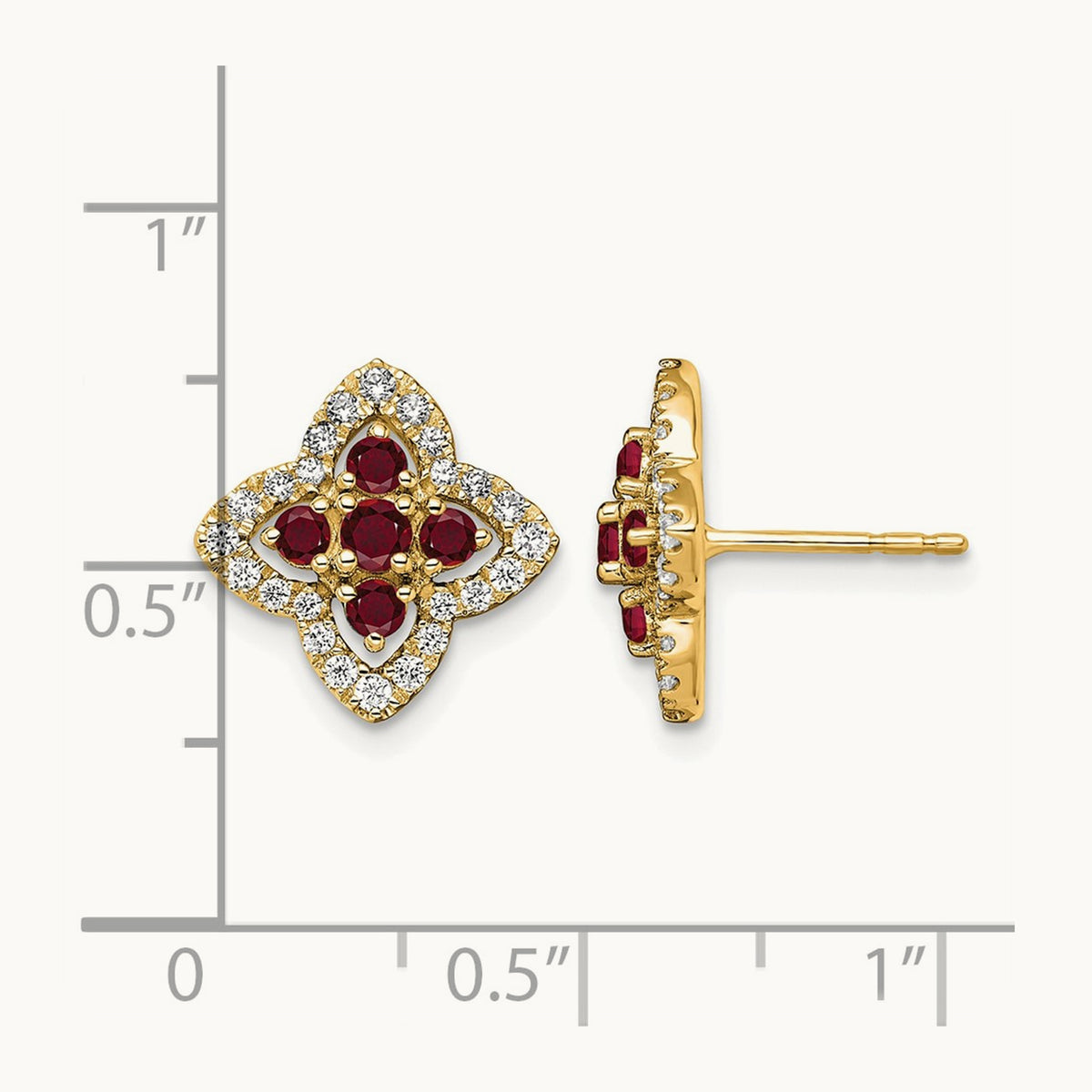 Created Ruby Fashion Post Earrings, 0.25 ct tw Lab-Grown Diamond
