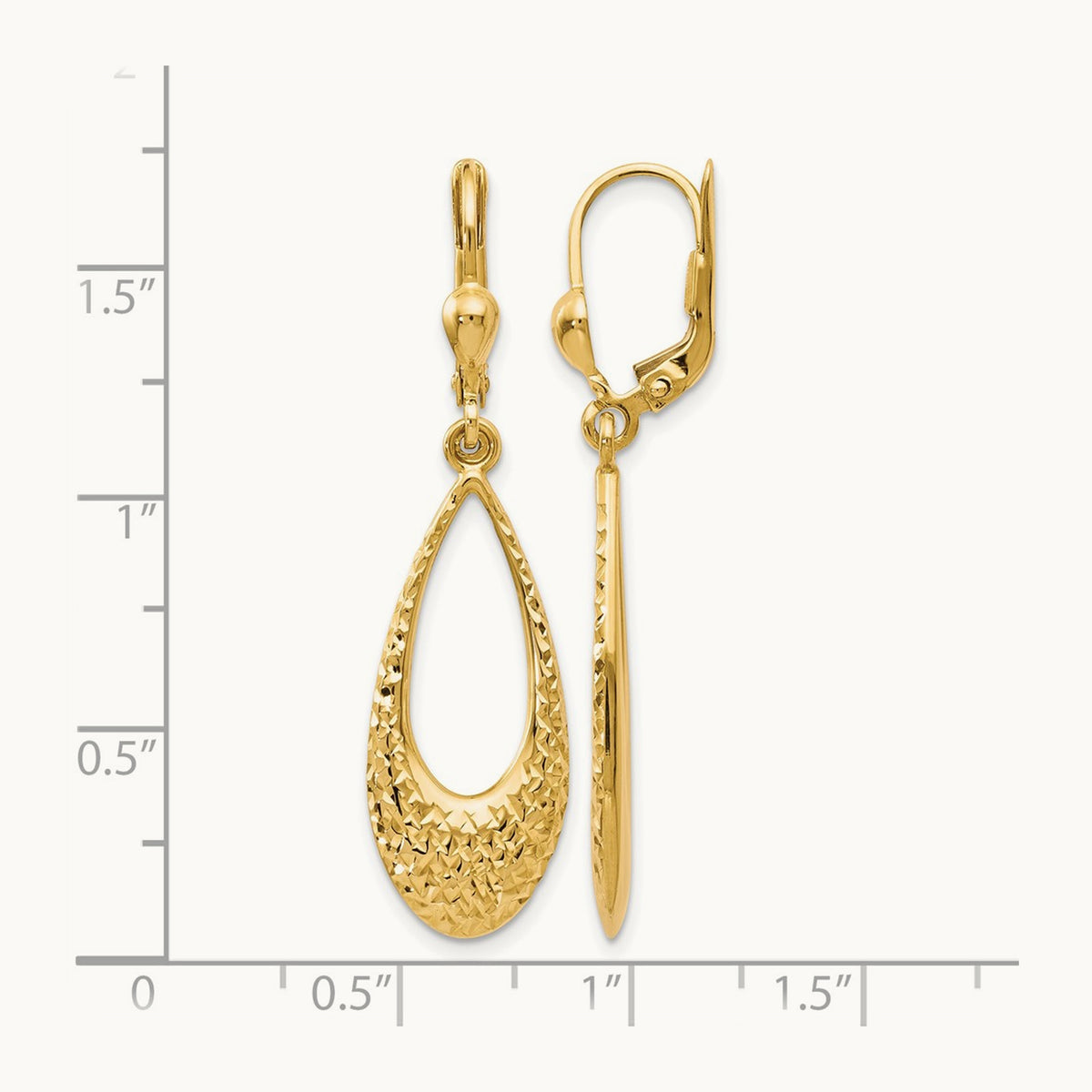 Polished and Diamond-cut Leverback Earrings — 10K Yellow Gold, 43mm