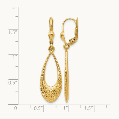 Polished and Diamond-cut Leverback Earrings — 10K Yellow Gold, 43mm