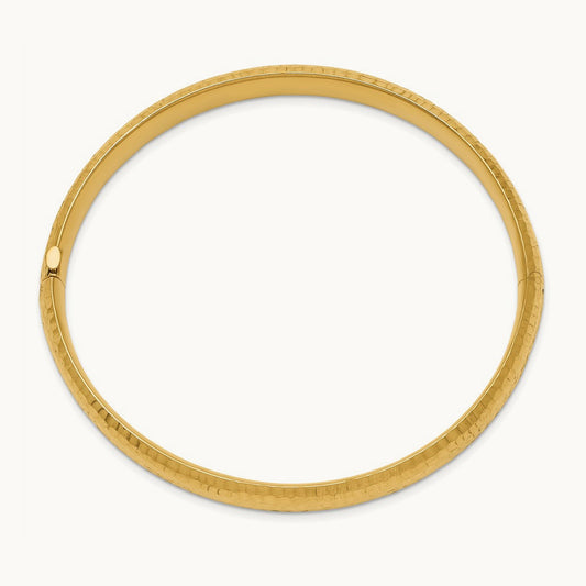 5/16 Hammered Fancy Hinged Bangle Bracelet, 14K