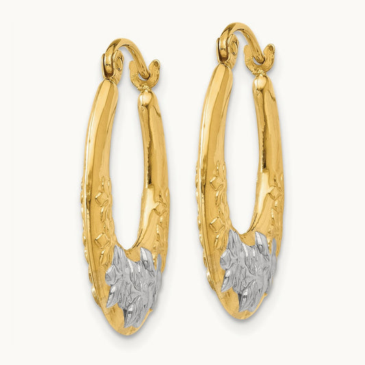 & Rhodium Hollow Flowers Hoop Earrings, 14K