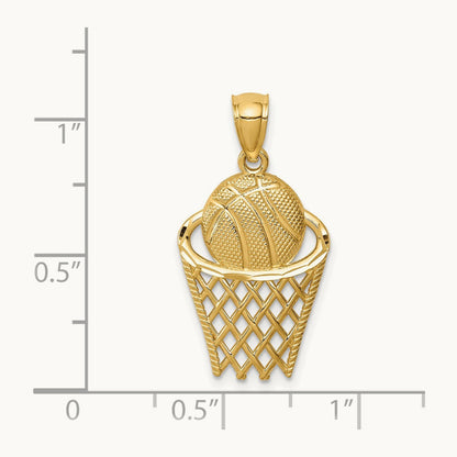 Basketball in Hoop Pendant, 14K