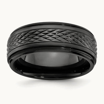 Black Zirconium Polished Ridged Edge Band, 8mm