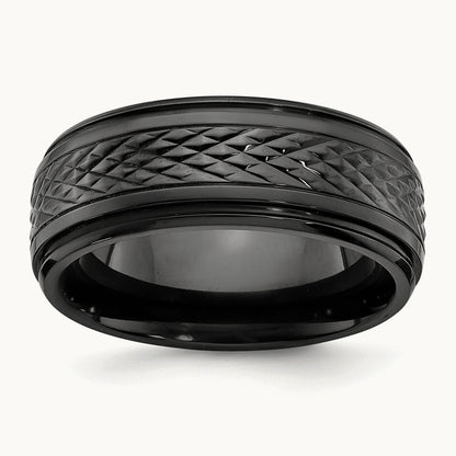Black Zirconium Polished Ridged Edge Band, 8mm