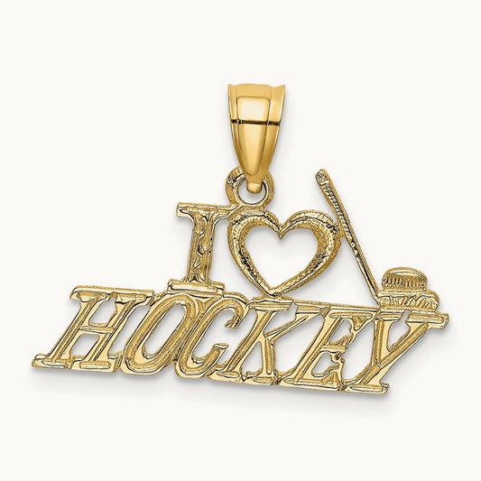 I LOVE HOCKEY Charm, 14K