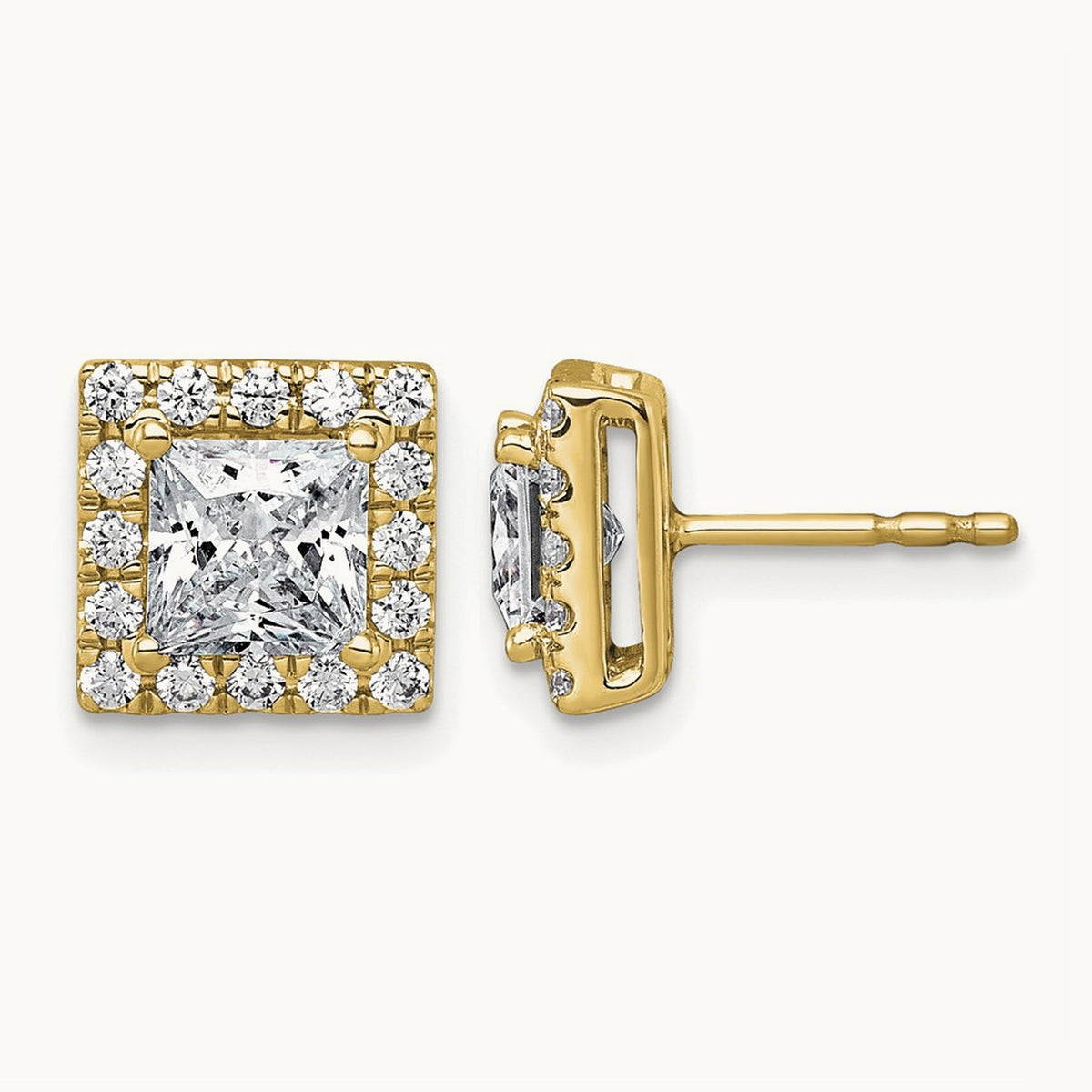 Princess Halo Post Earrings, 0.50-7.50 ct tw Lab-Grown Diamond — 2 1/2 ct, 14K Yellow Gold