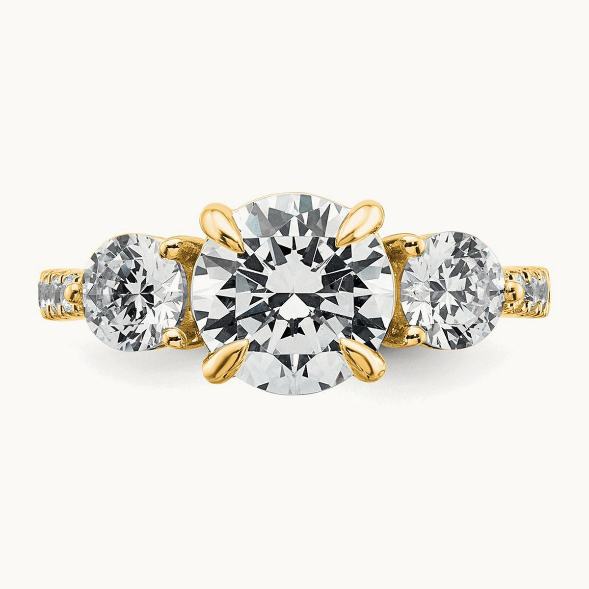 Round 3 Stone Engagement Ring, 1.50-3.00 ct tw Lab-Grown Diamond — 3 ct, 14K Yellow Gold