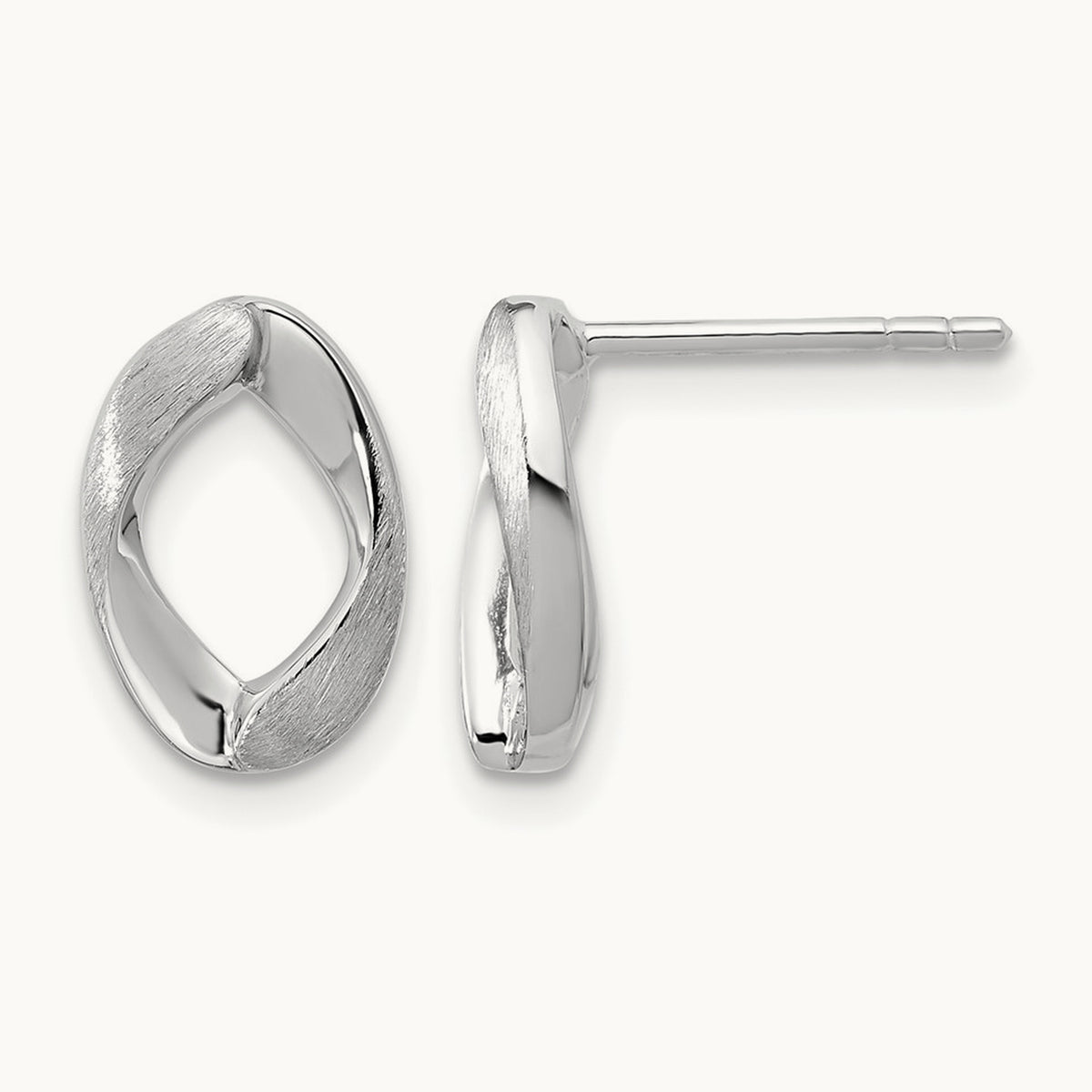 RH-plated Polish/Brushed Oval Post Earrings, Sterling Silver — Leslie's