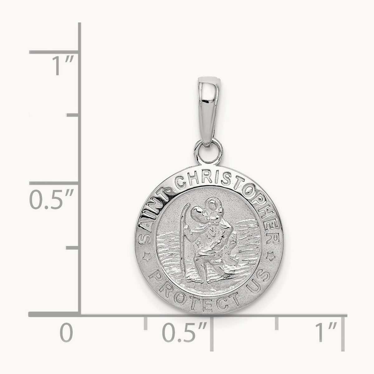 Saint Christopher Medal Charm, 15mm wide in 14K White Gold