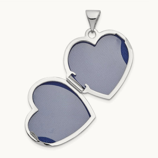 Polished Textured Floral Heart Locket, 14K White Gold