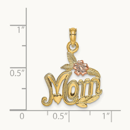 Polished MOM and Flower Pendant, 14K Two-tone