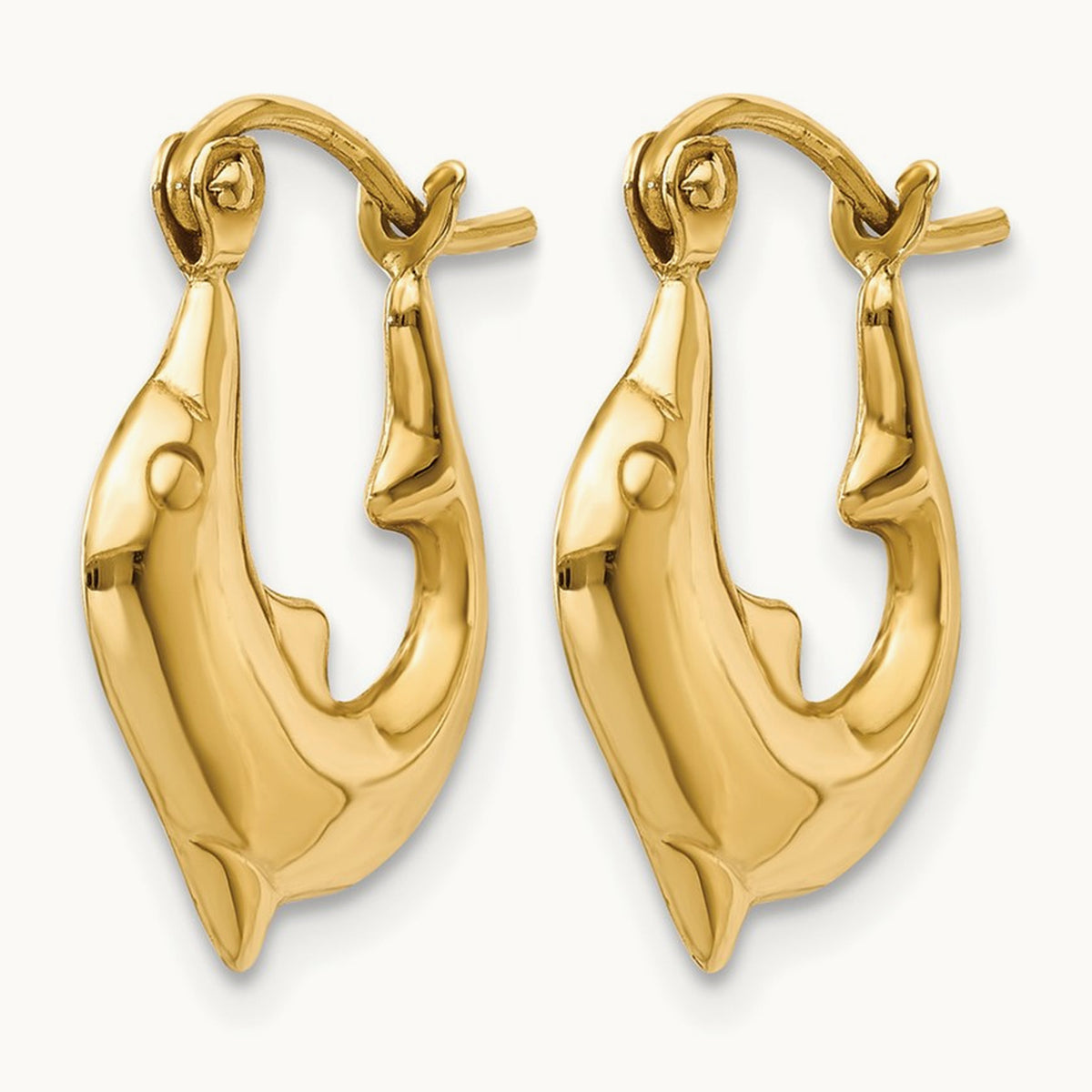 Polished Dolphin Hoop Earrings — 14K Yellow Gold, 12.5mm