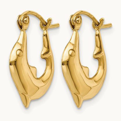 Polished Dolphin Hoop Earrings — 14K Yellow Gold, 12.5mm