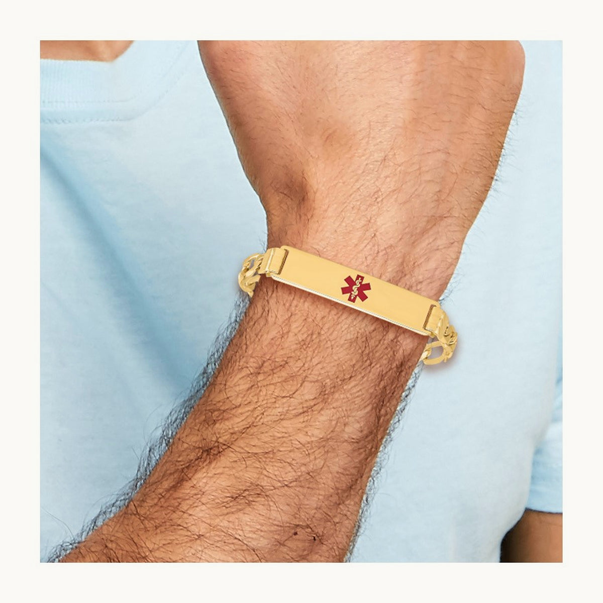 Medical Red Enamel Flat Figaro Link ID Bracelet, 14K