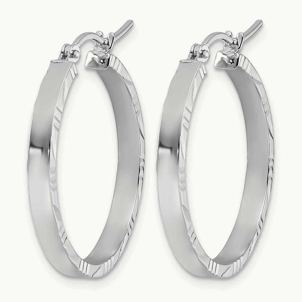 Diamond-cut Edge Medium Polished Hoop Earrings — 10K White Gold