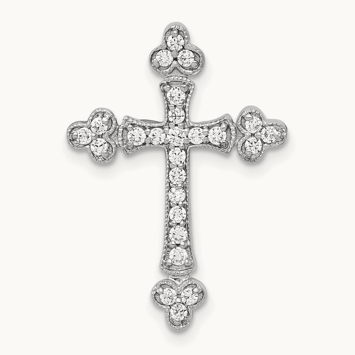 Diamond Budded Cross Chain Slide — 14K White Gold, 24.5mm