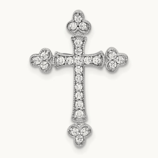 Diamond Budded Cross Chain Slide — 14K White Gold, 24.5mm
