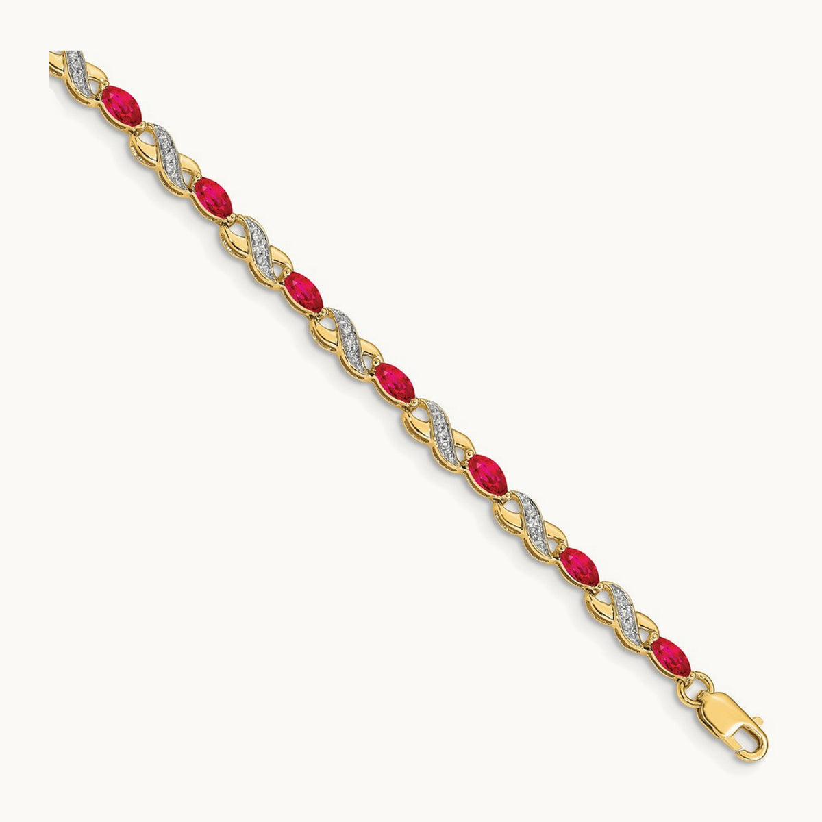 Diamond and Ruby Infinity Bracelet — 14K Yellow Gold, 7mm