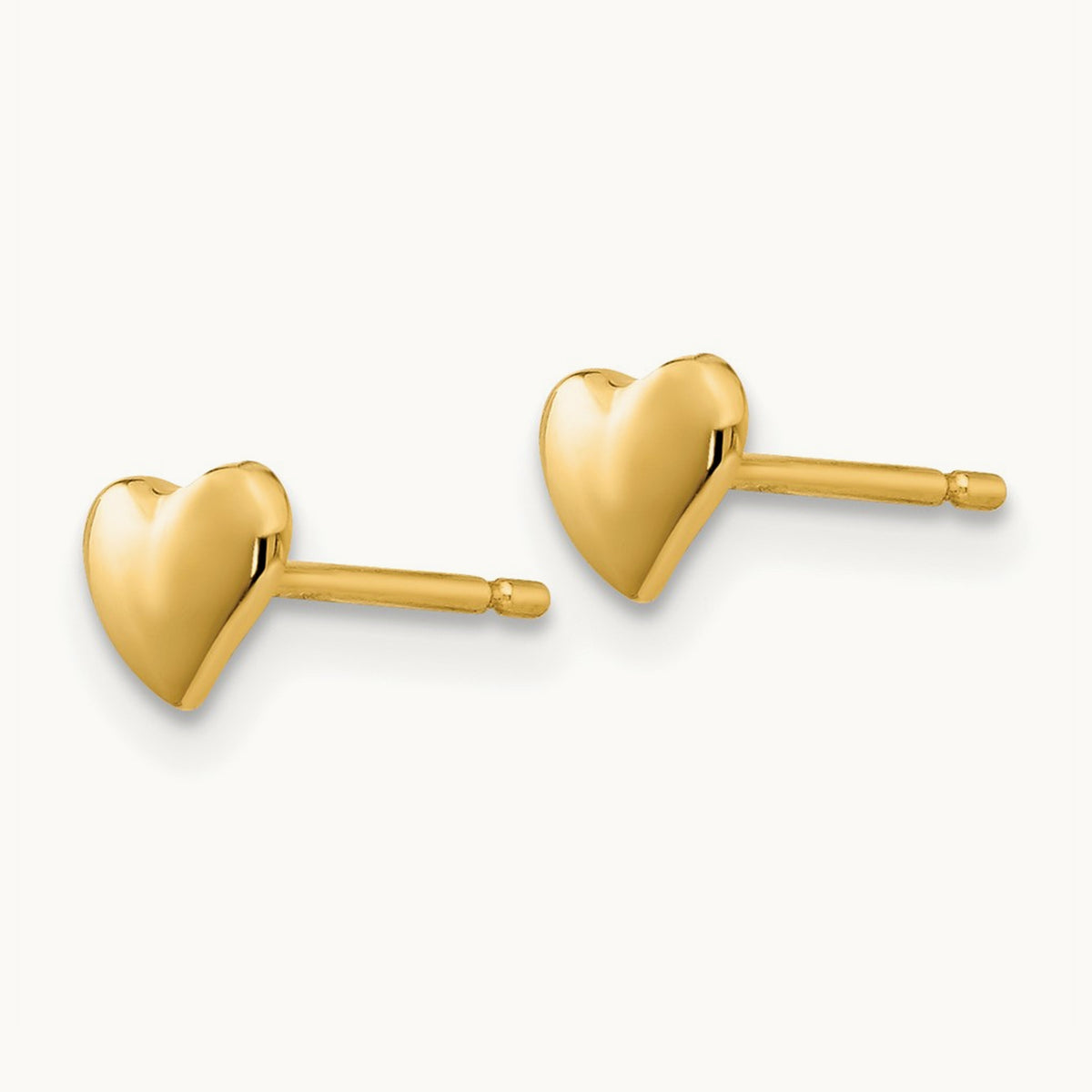 Polished Heart Post Stud Earrings — 14K Yellow Gold, 5mm