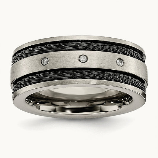 Brushed Black IP-plated Cable 1/20ct Diamond Band, 10mm, Titanium