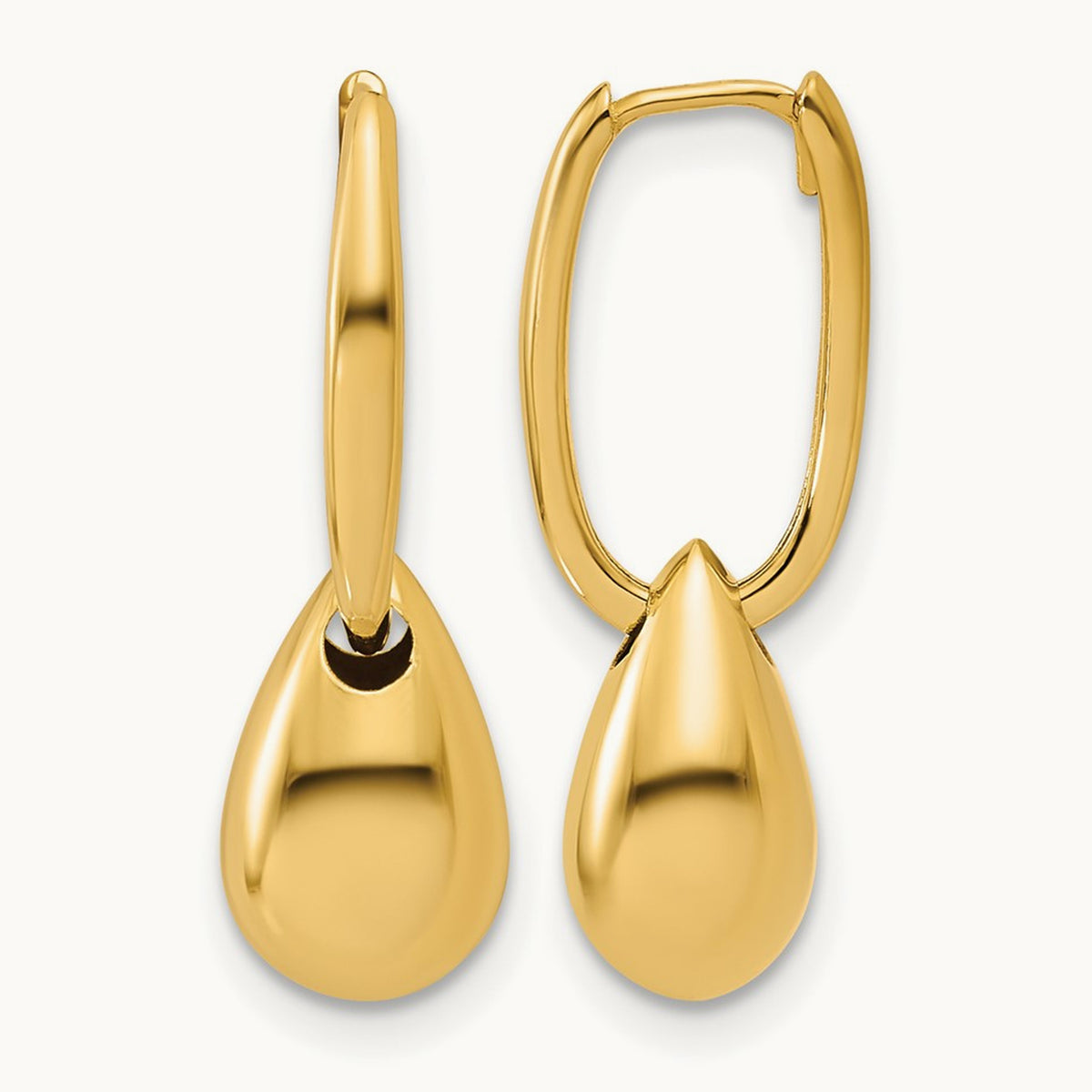Polished Oval w/Bead Hinged Hoop Earrings, 14K — Leslie's