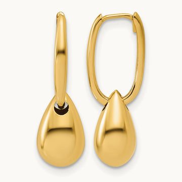 Polished Oval w/Bead Hinged Hoop Earrings, 14K — Leslie's