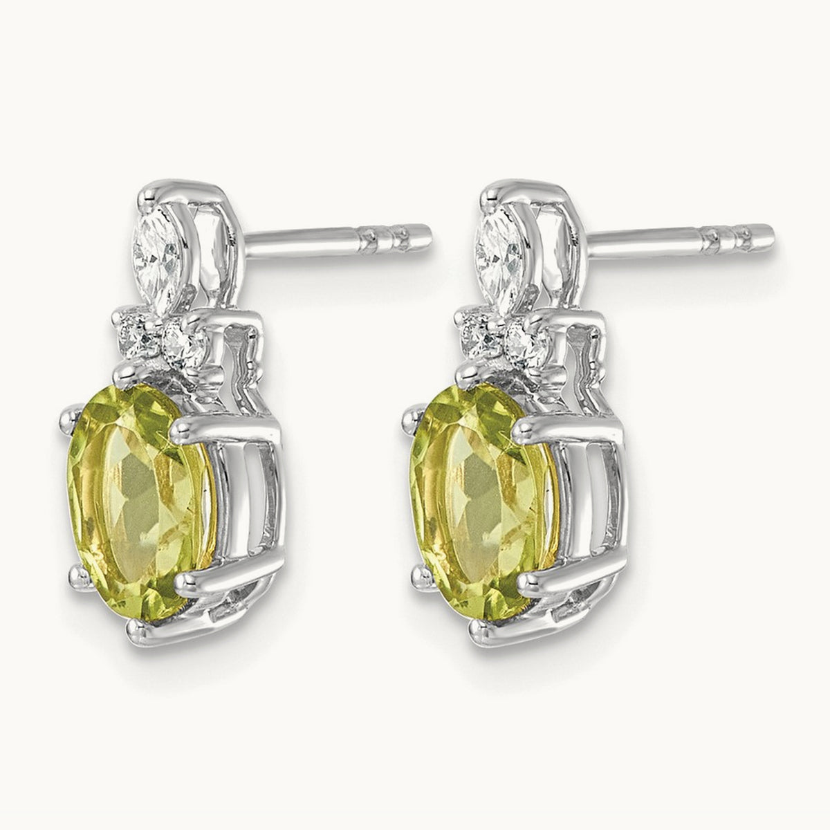 Diamond and Peridot Post Earrings — 14K White Gold