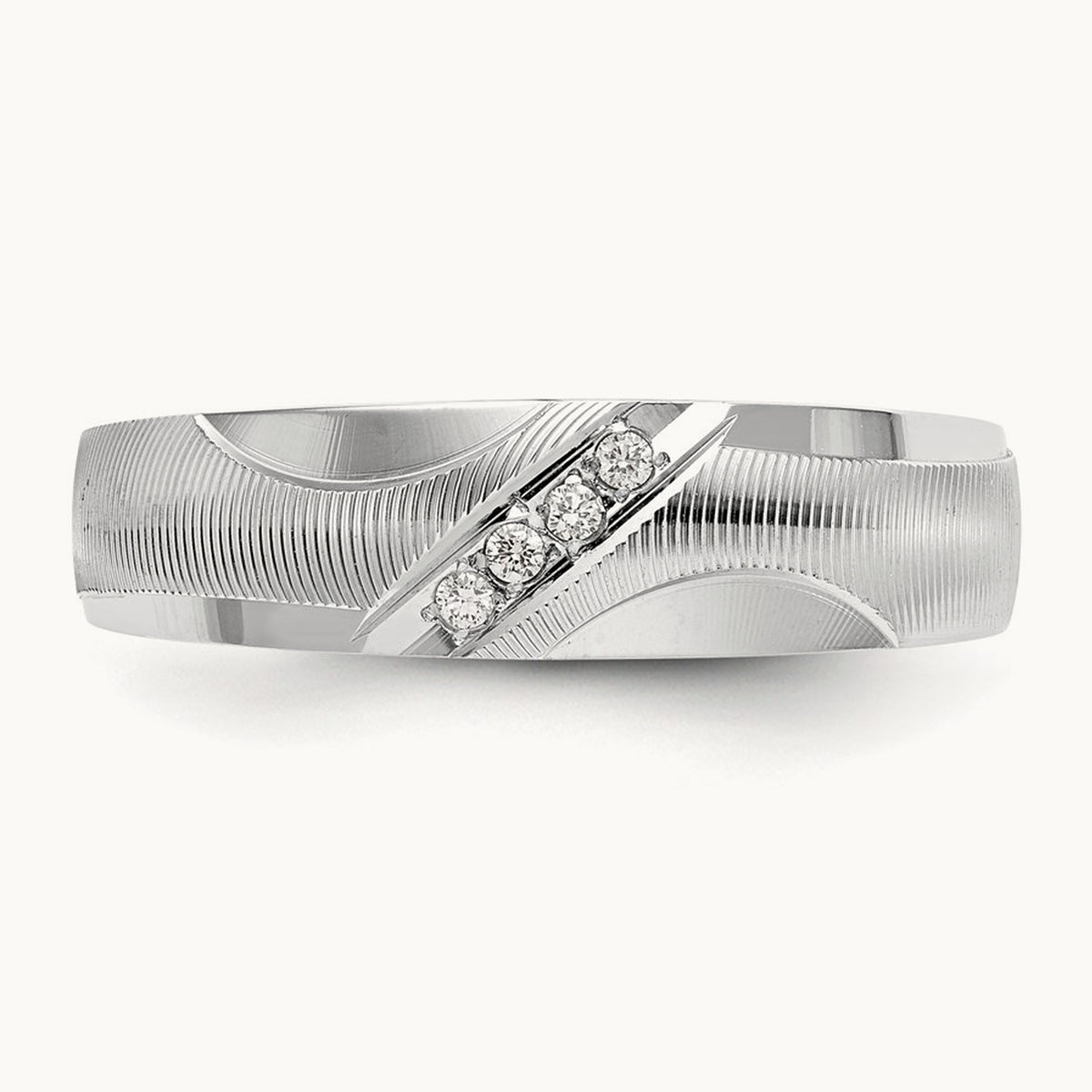 AA Quality Trio Mens Complete Wedding Band, 14K White Gold