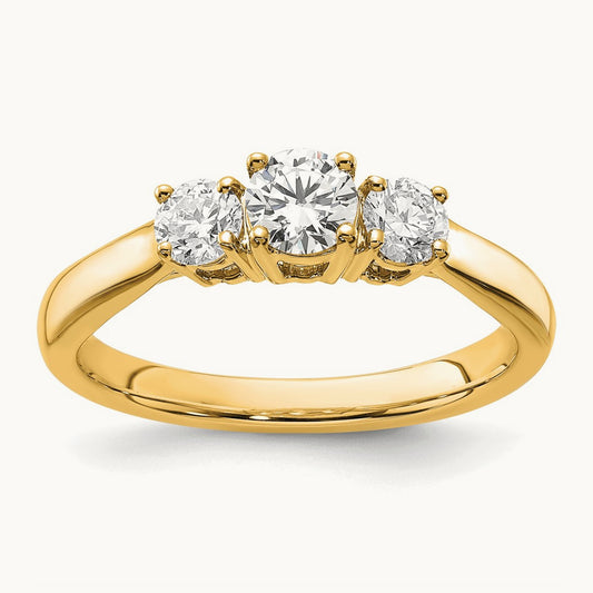 Round Prong-Set 3 Stone Engagement Ring — 14K Yellow Gold, 3/4 ct, 7