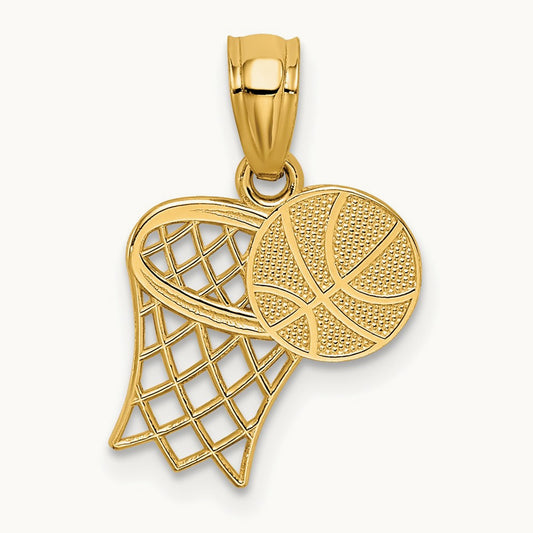 Basketball and Hoop Pendant, 14K