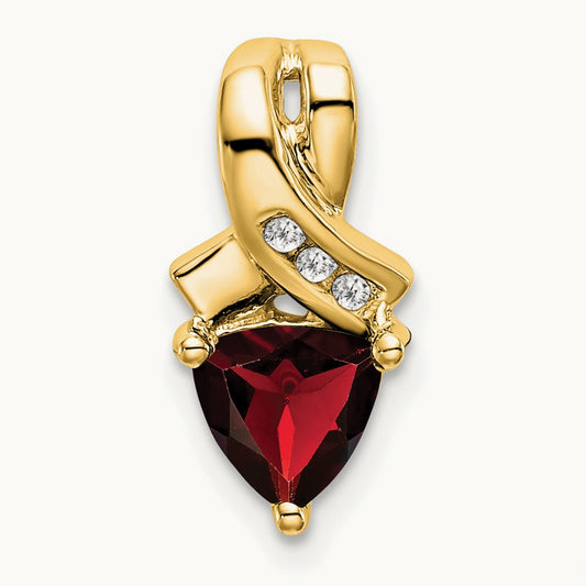 Trillion Garnet and Diamond Pendant, 14K