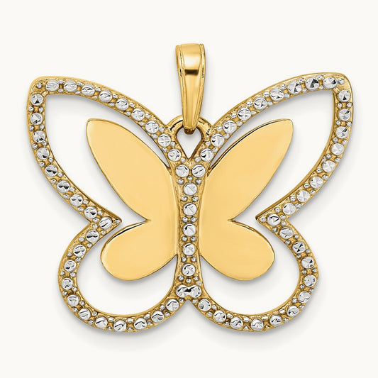 Diamond-cut Butterfly Pendant, 14K with White Rhodium