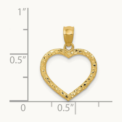 Polished and Textured Open Heart Pendant, 14K