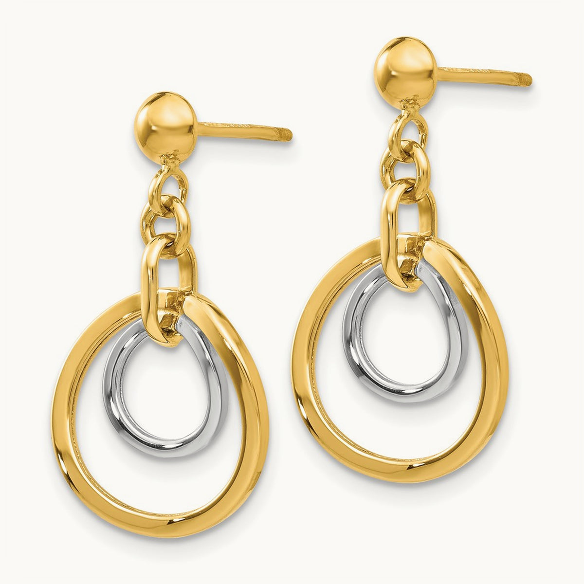 Circle Post Dangle Earrings, 14K Two-tone