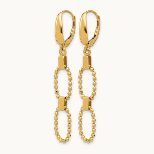 Polished/Dia-cut Beaded Link Dangle Leverback Earrings, 14K — Leslie's
