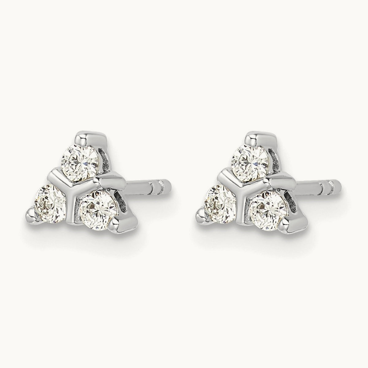 3-stone Diamond Triangle Earrings, 14K White Gold