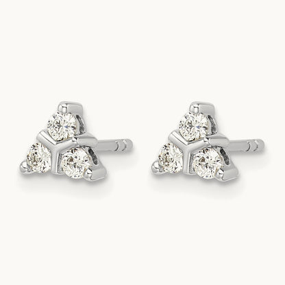 3-stone Diamond Triangle Earrings, 14K White Gold