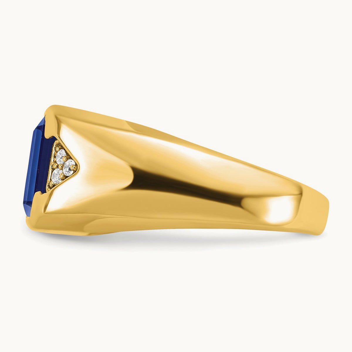 Emerald-cut Created Sapphire and Lab-Grown Diamond Men's Ring — 14K Yellow Gold