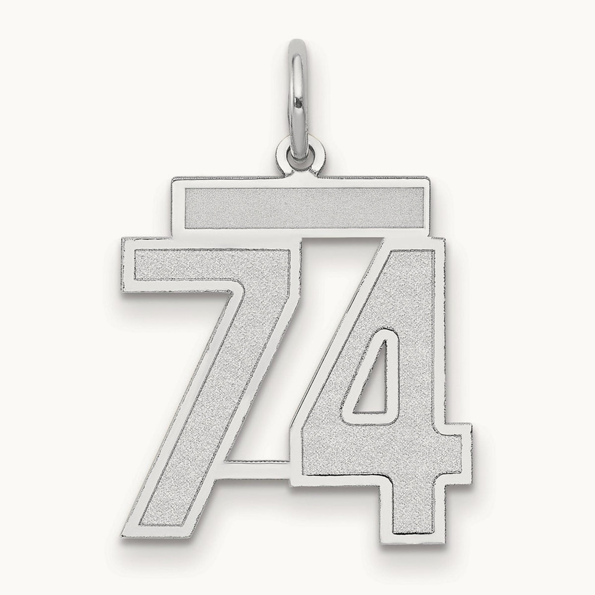 Medium Satin Number 74 Charm, 14K White Gold
