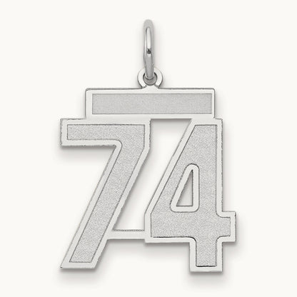 Medium Satin Number 74 Charm, 14K White Gold